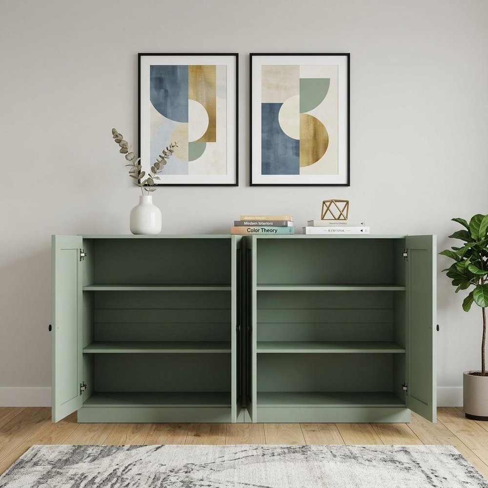 64" Sage Solid Wood Sideboard With Four Doors HomeRoots