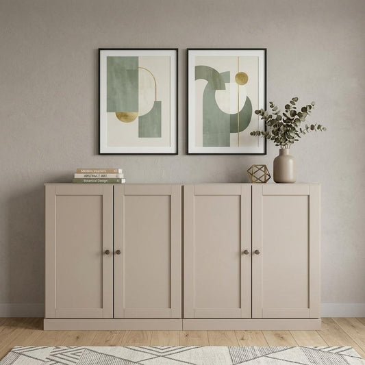 64" Beige Solid Wood Sideboard With Four Doors