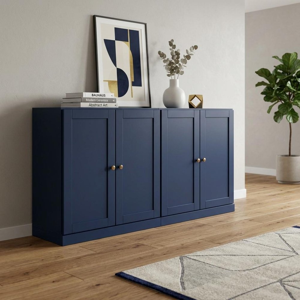 64" Navy Blue Solid Wood Sideboard With Four Doors — view 2