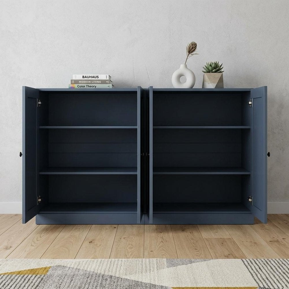 64" French Blue Solid Wood Sideboard With Four Doors HomeRoots
