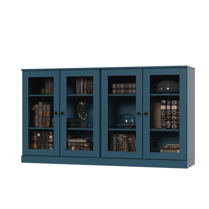 64" Teal Blue Solid Wood Sideboard With Four Glass Doors HomeRoots