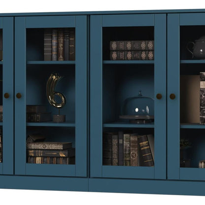 64" Teal Blue Solid Wood Sideboard With Four Glass Doors HomeRoots