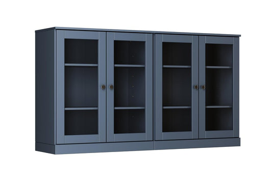 64" French Blue Solid Wood Sideboard With Four Glass Doors