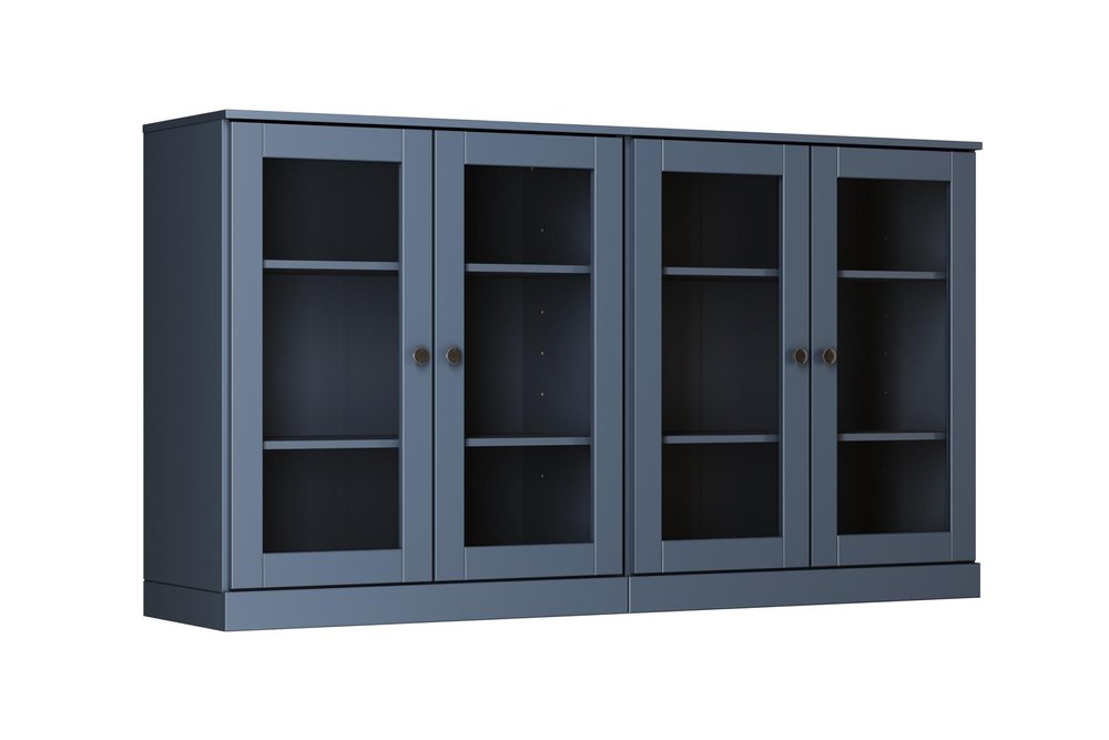 64" French Blue Solid Wood Sideboard With Four Glass Doors HomeRoots
