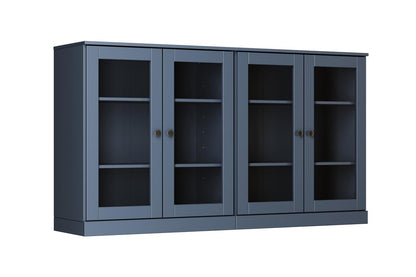 64" French Blue Solid Wood Sideboard With Four Glass Doors