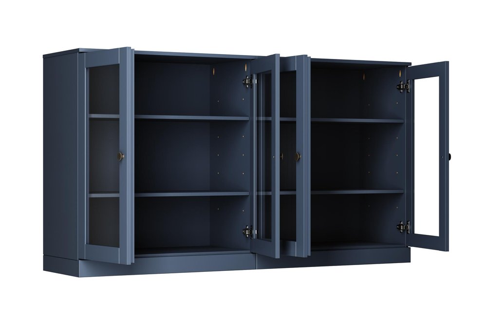 64" French Blue Solid Wood Sideboard With Four Glass Doors — view 2