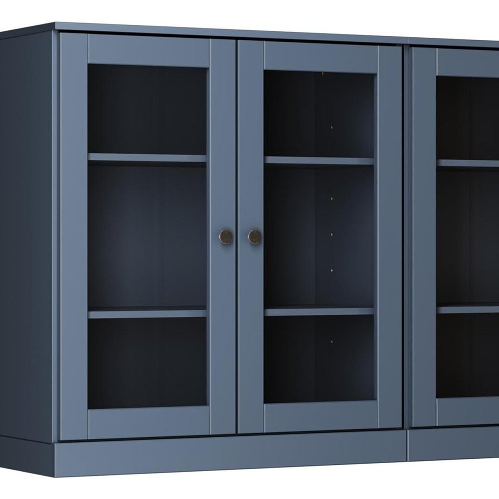 64" French Blue Solid Wood Sideboard With Four Glass Doors HomeRoots