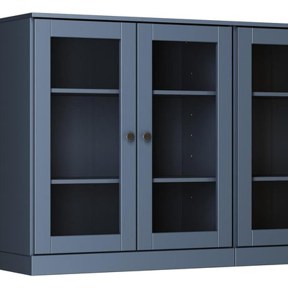 64" French Blue Solid Wood Sideboard With Four Glass Doors HomeRoots