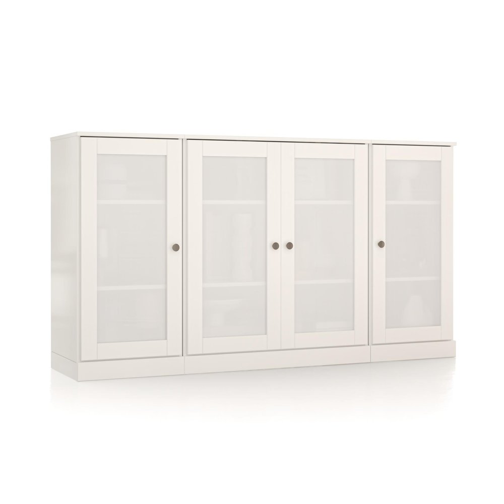 65" White Solid Wood Sideboard With Four Glass Doors HomeRoots