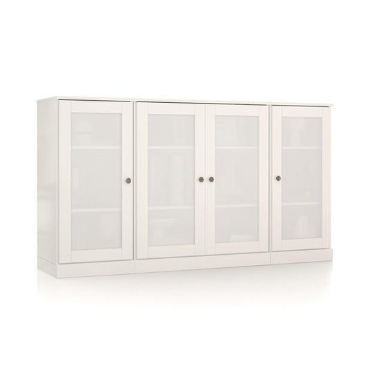65" White Solid Wood Sideboard With Four Glass Doors