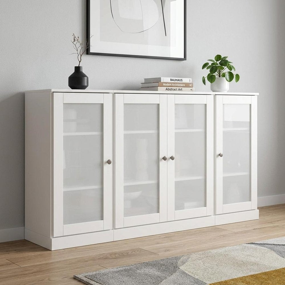 65" White Solid Wood Sideboard With Four Glass Doors — view 2
