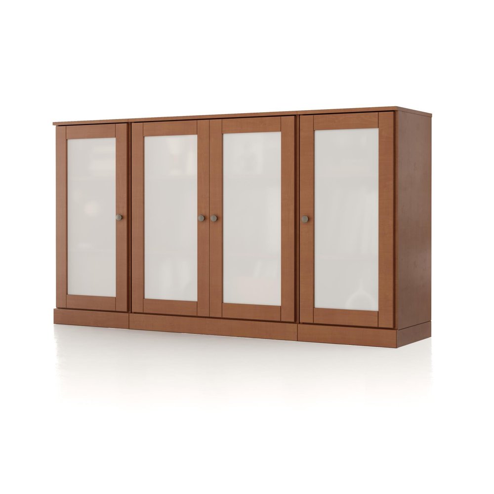 65" Coffee Solid Wood Sideboard With Four Glass Doors — view 4