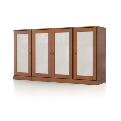 65" Coffee Solid Wood Sideboard With Four Glass Doors