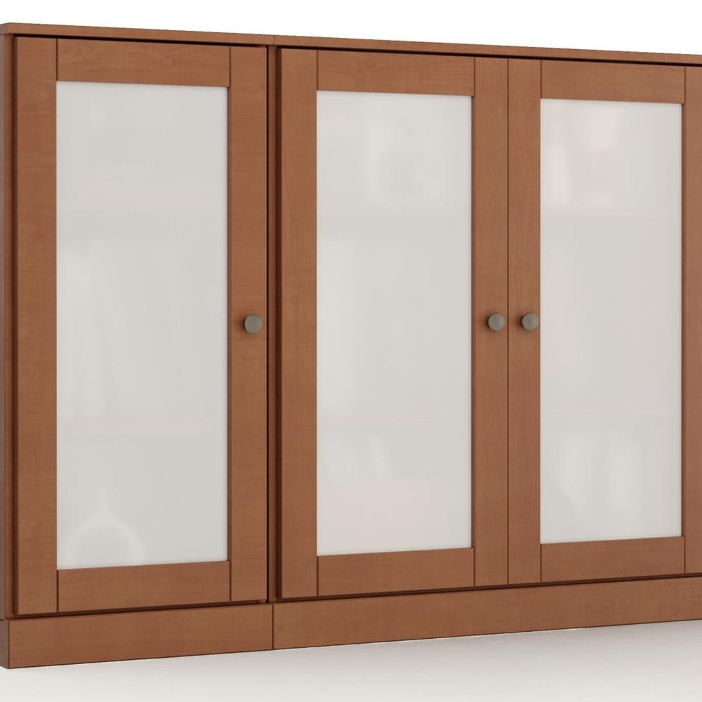 65" Coffee Solid Wood Sideboard With Four Glass Doors