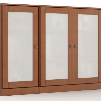 65" Coffee Solid Wood Sideboard With Four Glass Doors