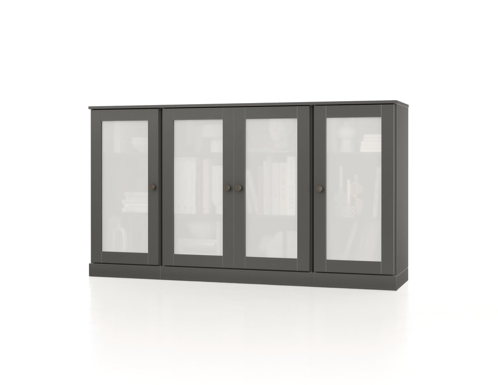 65" Gray Solid Wood Sideboard With Four Glass Doors — view 1