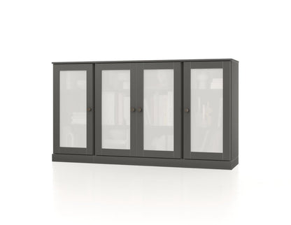 65" Gray Solid Wood Sideboard With Four Glass Doors HomeRoots