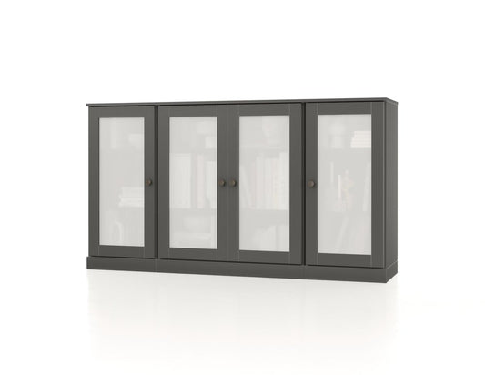 65" Gray Solid Wood Sideboard With Four Glass Doors