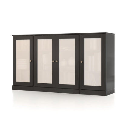 65" Black Solid Wood Sideboard With Four Glass Doors HomeRoots