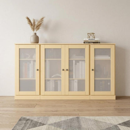 65" Yellow Solid Wood Sideboard With Four Glass Doors HomeRoots