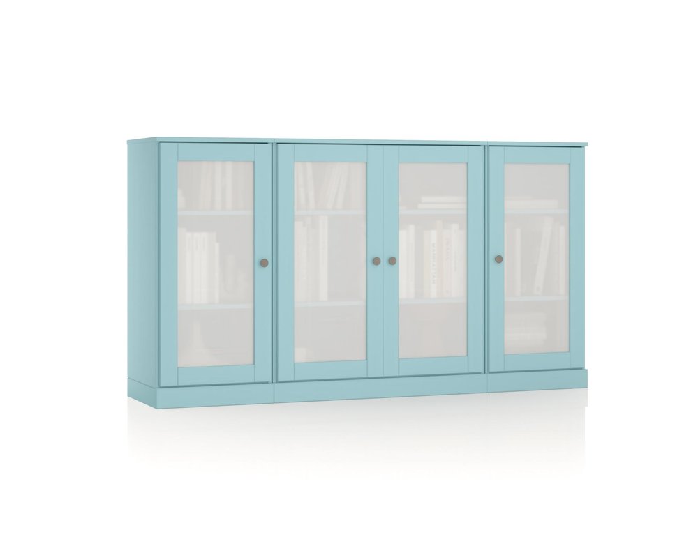 65" Aqua Solid Wood Sideboard With Four Glass Doors — view 1