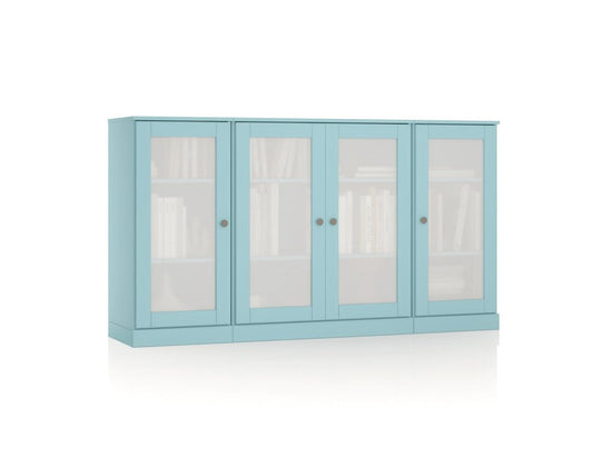 65" Aqua Solid Wood Sideboard With Four Glass Doors