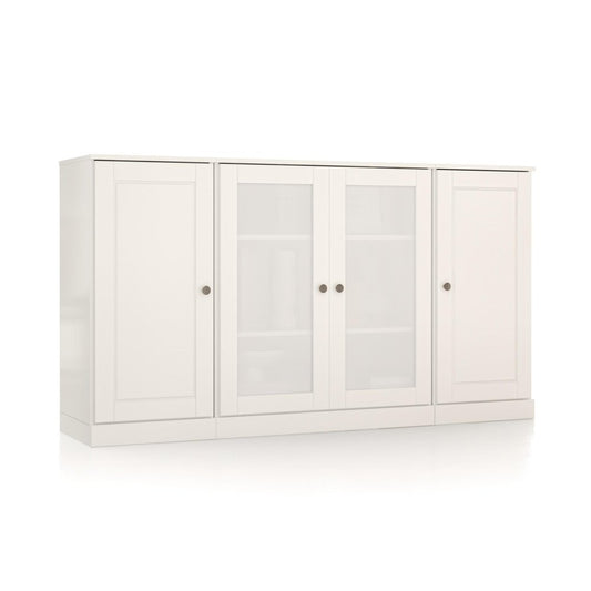 65" White Solid Wood Sideboard With Four Glass Doors