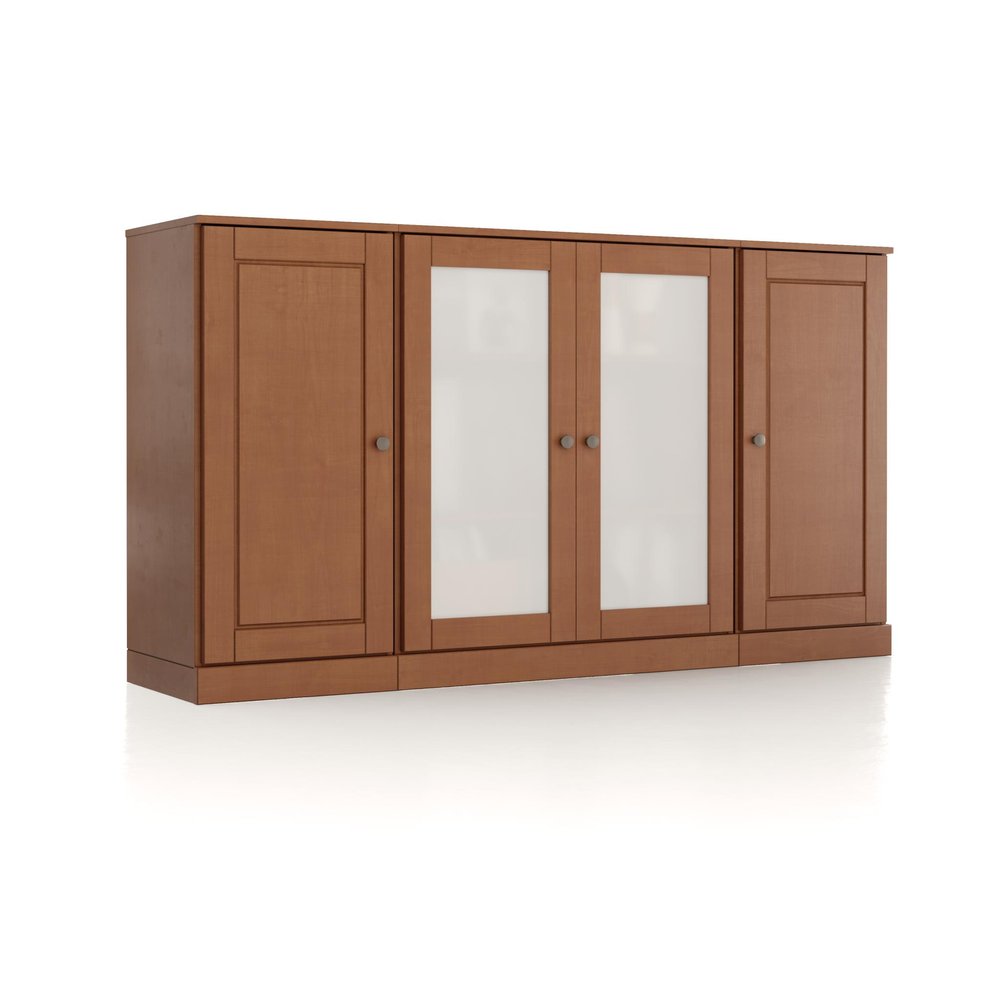 65" Coffee Solid Wood Sideboard With Four Glass Doors — view 1