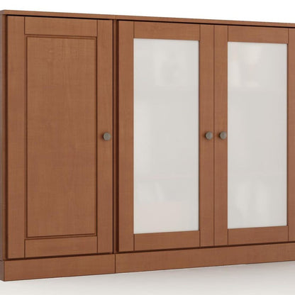 65" Coffee Solid Wood Sideboard With Four Glass Doors