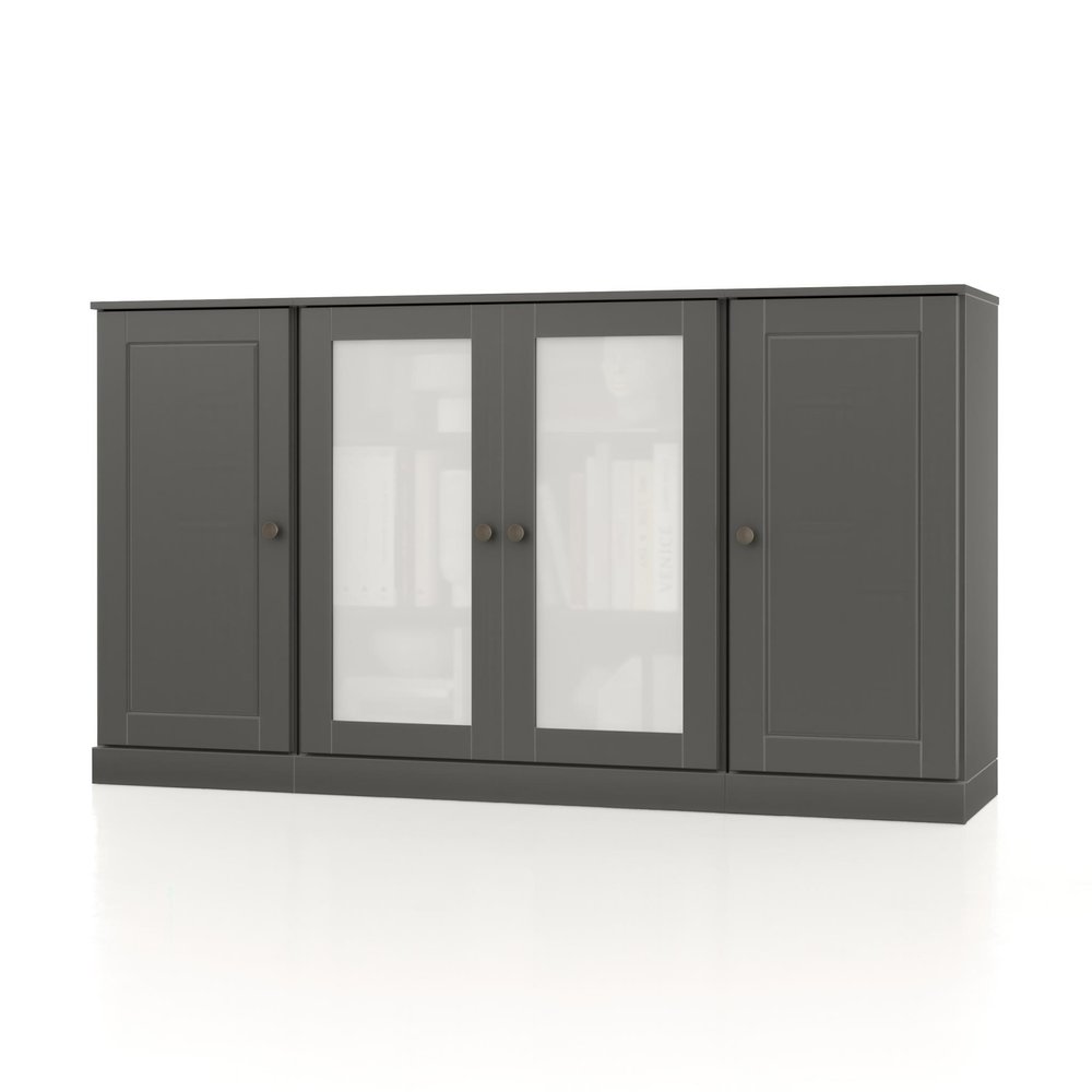 65" Gray Solid Wood Sideboard With Four Glass Doors HomeRoots