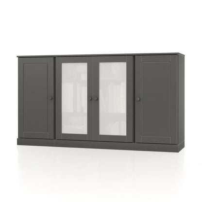 65" Gray Solid Wood Sideboard With Four Glass Doors HomeRoots