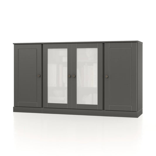 65" Gray Solid Wood Sideboard With Four Glass Doors