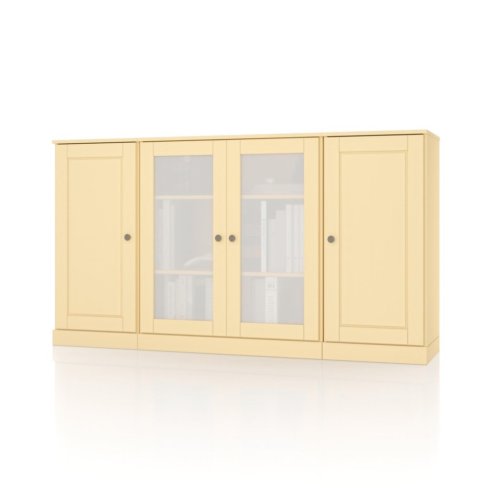 65" Yellow Solid Wood Sideboard With Four Glass Doors HomeRoots