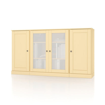 65" Yellow Solid Wood Sideboard With Four Glass Doors HomeRoots