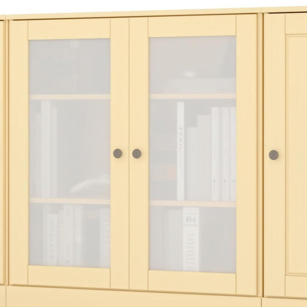 65" Yellow Solid Wood Sideboard With Four Glass Doors HomeRoots