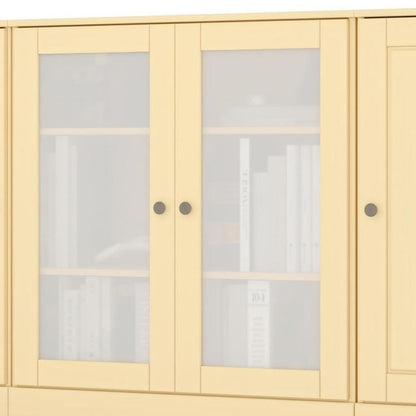 65" Yellow Solid Wood Sideboard With Four Glass Doors HomeRoots
