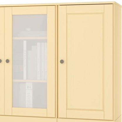 65" Yellow Solid Wood Sideboard With Four Glass Doors HomeRoots