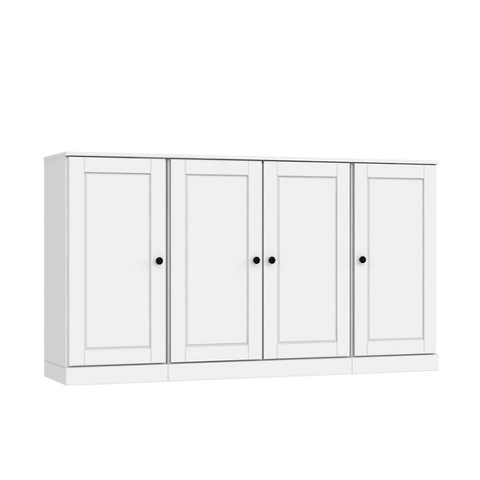 65" White Solid Wood Sideboard With Four Glass Doors