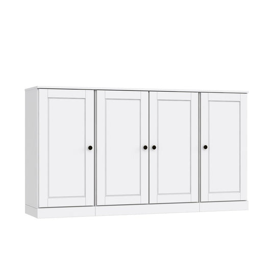 65" White Solid Wood Sideboard With Four Glass Doors
