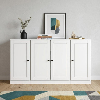65" White Solid Wood Sideboard With Four Glass Doors HomeRoots