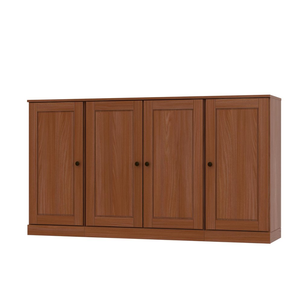 65" Coffee Solid Wood Sideboard With Four Glass Doors HomeRoots