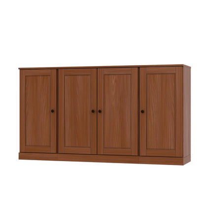 65" Coffee Solid Wood Sideboard With Four Glass Doors HomeRoots