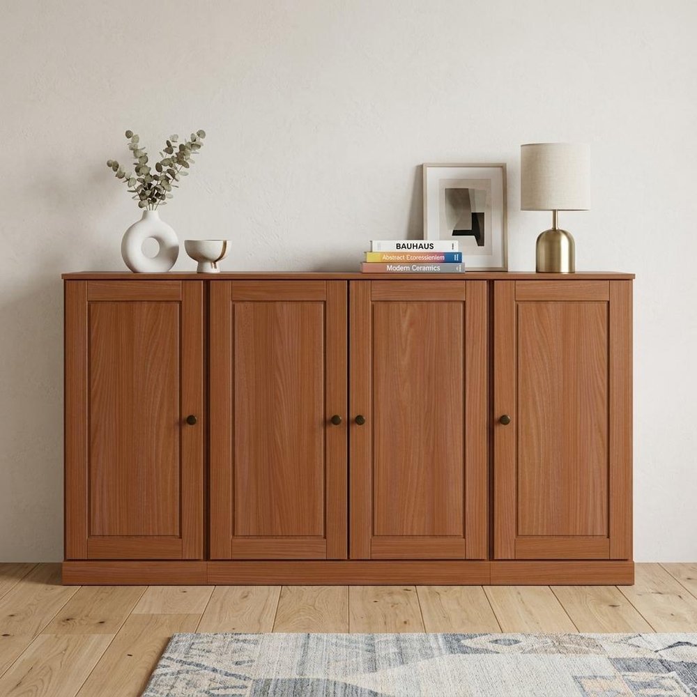65" Coffee Solid Wood Sideboard With Four Glass Doors — view 4