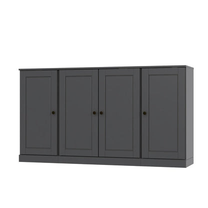 65" Gray Solid Wood Sideboard With Four Glass Doors HomeRoots