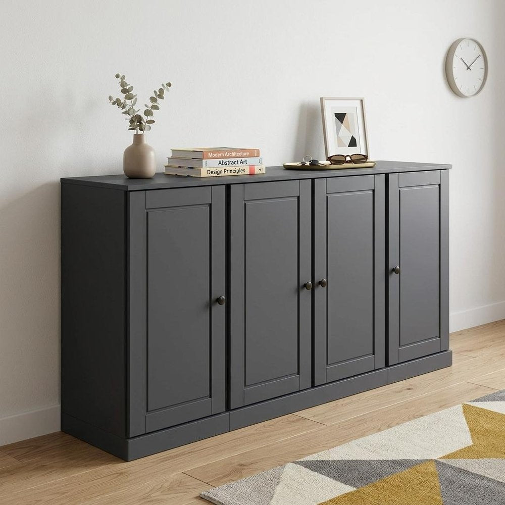 65" Gray Solid Wood Sideboard With Four Glass Doors — view 4