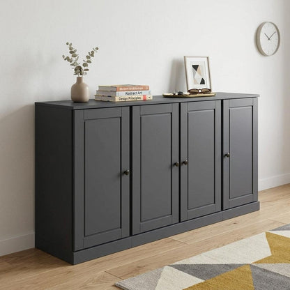65" Gray Solid Wood Sideboard With Four Glass Doors HomeRoots
