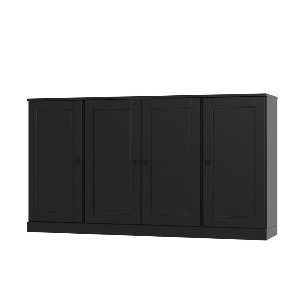 65" Black Solid Wood Sideboard With Four Glass Doors HomeRoots