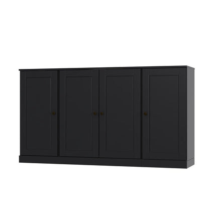 65" Black Solid Wood Sideboard With Four Glass Doors HomeRoots