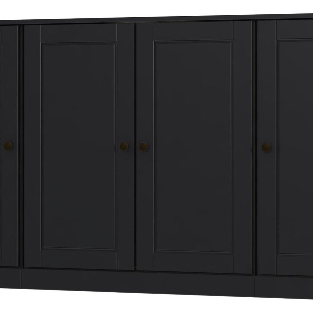 65" Black Solid Wood Sideboard With Four Glass Doors HomeRoots