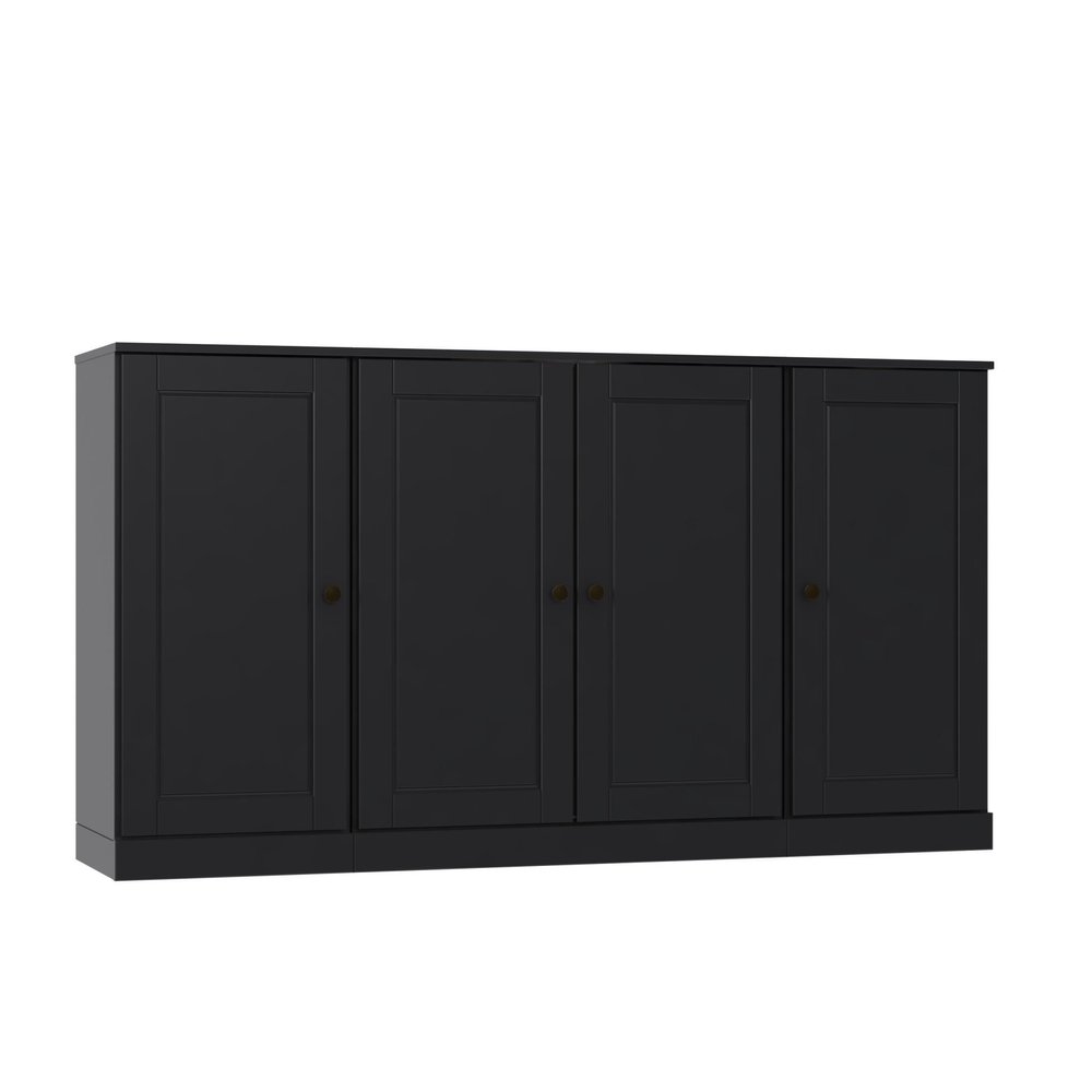65" Black Solid Wood Sideboard With Four Glass Doors